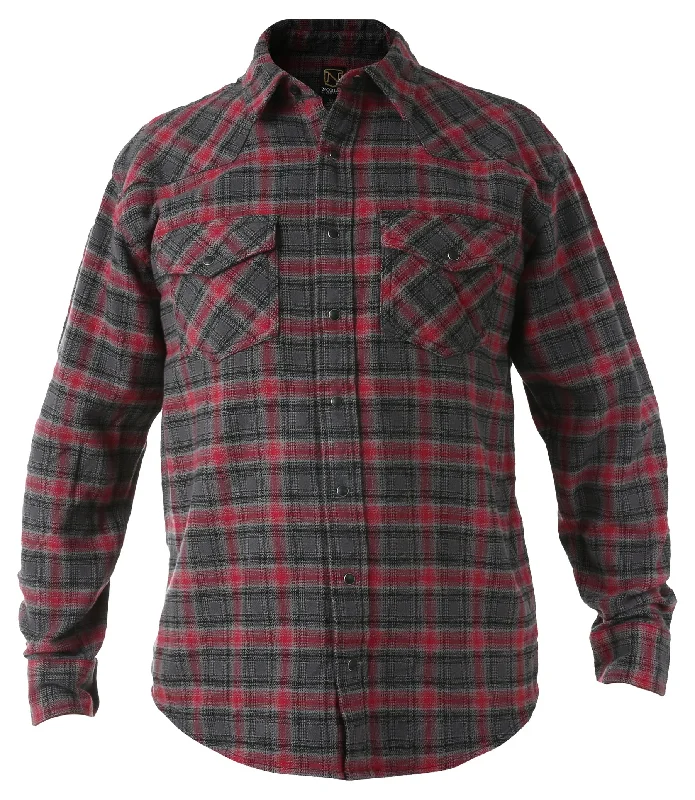 Men's Brawny Snap Front Flannel Shirt - Wolf Grey / Red Plaid