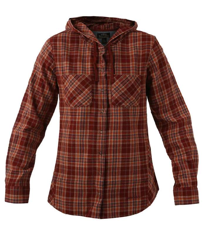 Women's Hooded Flannel Shirt - Brick Red