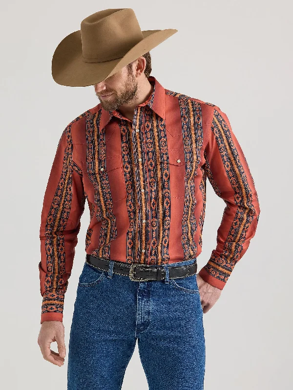 Men's Checotah Long Sleeve Western Snap Printed Shirt - Rusty Orange