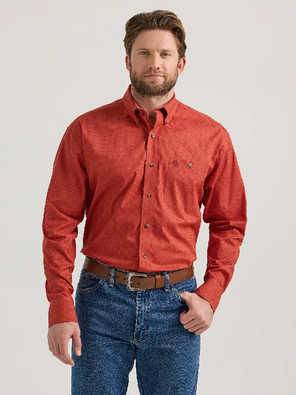 Men's George Strait Long Sleeve Button Down One Pocket Shirt - Scarlet Deco