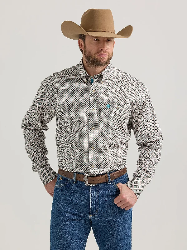 Men's George Strait Long Sleeve Button Down One Pocket Shirt - Tan Diamonds