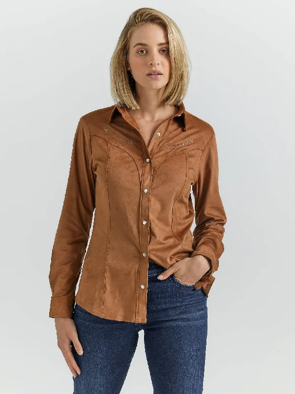 Women's Suede Rodeo Snap Shirt - Brown