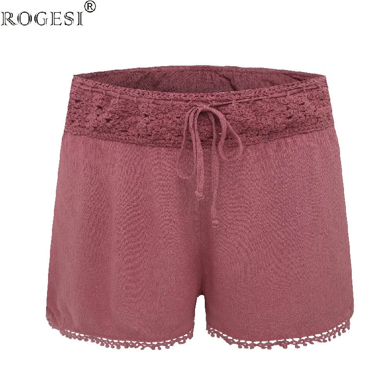 Rogesi 2017 Fashion Summer Loose Shorts Women Elastic High Waist Shorts Female Brand short feminino Drawstring Lace