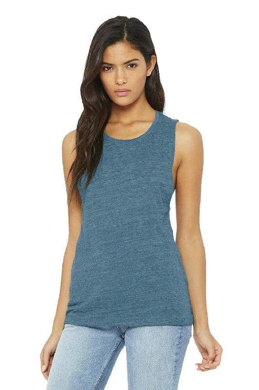 Bella + Canvas Womens Flowy Muscle Tank Top - Denim Blue Slub