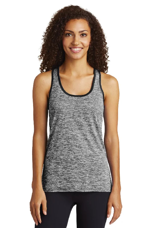 Sport-Tek Womens Electric Heather Moisture Wicking Tank Top - Black Electric/Black