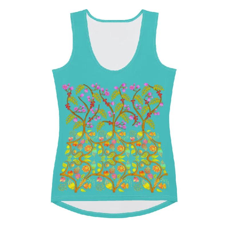 Tank Top - Hand Painted & Digitally Printed on Dark Turquoise