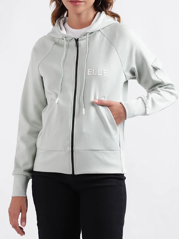 Elle Women Solid Full Sleeves Hooded Sweatshirt