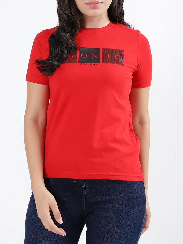 Iconic Red Fashion Logo Regular Fit T-Shirt