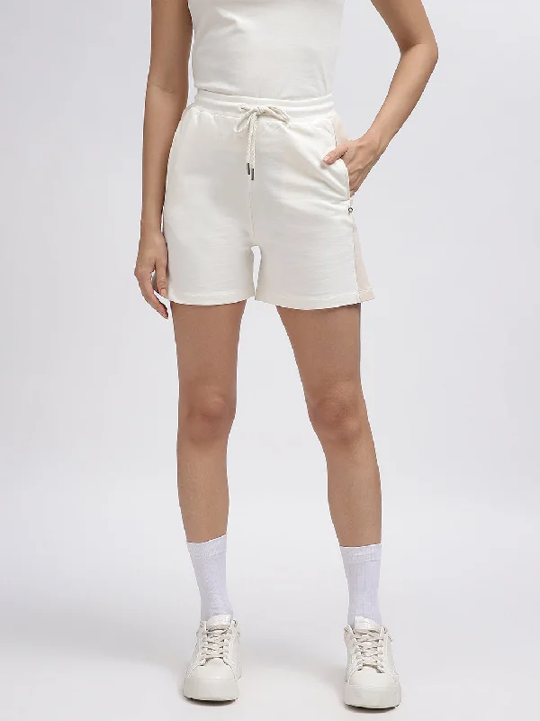 Iconic Women White Colour Blocked Regular Fit Shorts