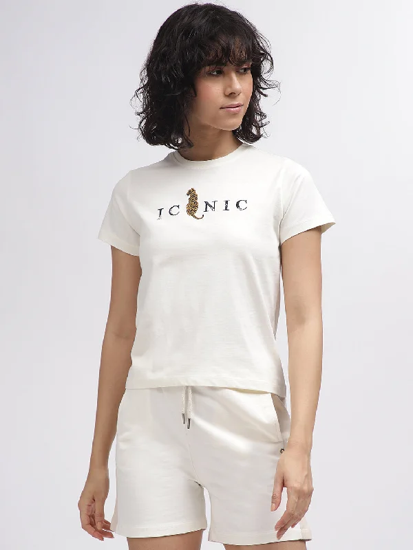 Iconic Women White Solid Round Neck Short Sleeves T-Shirt