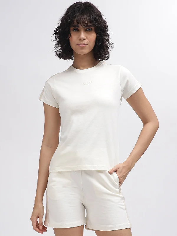 Iconic Women White Solid Round Neck Short Sleeves T-Shirt