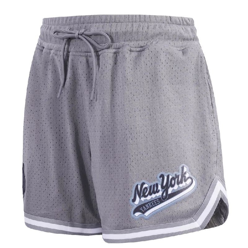 MLB NEW YORK YANKEES SCRIPT TAIL WOMEN'S MESH TAPE SHORT (GRAY)