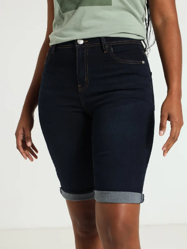 Turn Up Hem Shorts - Dark Wash Ink