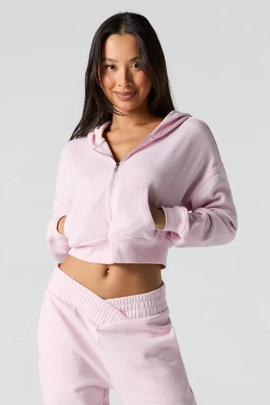 Zip-Up Cropped Fleece Hoodie