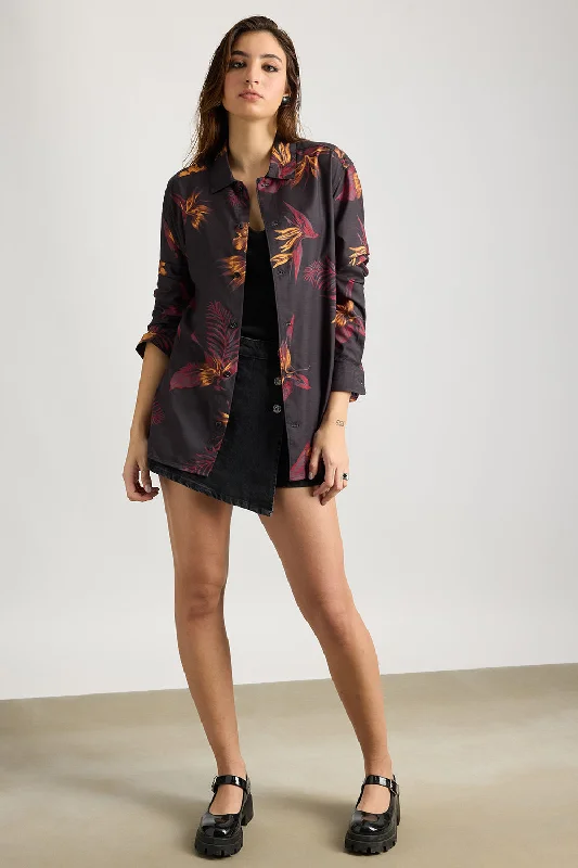 Full Sleeves Flamy Fern Printed Women's Shirt