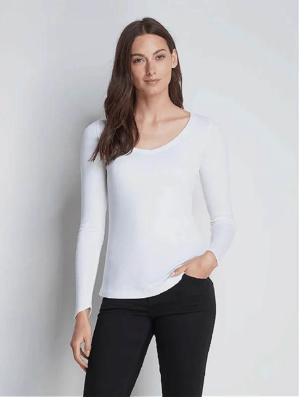 V Neck Long Sleeve Cotton Modal Blend T-shirt | Multiple Colours