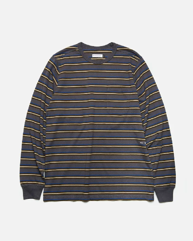 Striped Longsleeve Pocket T-shirt - Charcoal