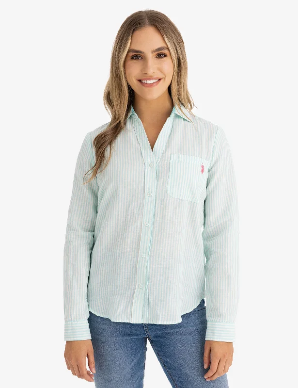 STRIPE ROLL SLEEVE WOVEN SHIRT