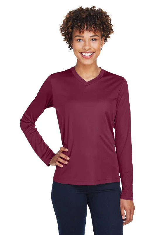 Team 365 Womens Zone Performance Moisture Wicking Long Sleeve Crewneck T-Shirt - Maroon