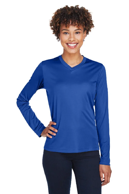 Team 365 Womens Zone Performance Moisture Wicking Long Sleeve Crewneck T-Shirt - Royal Blue