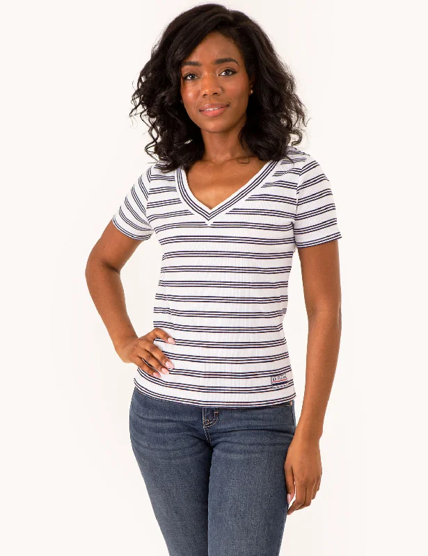 V-NECK RIBBED STRIPED TOP