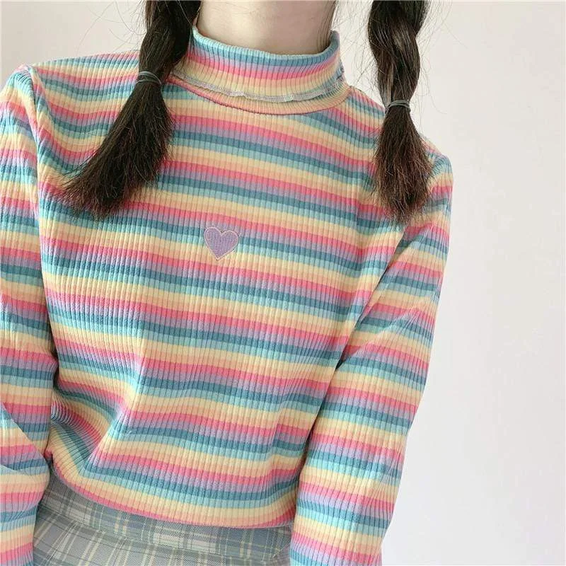 Women's Contrast Color Turtleneck Sweatshirt