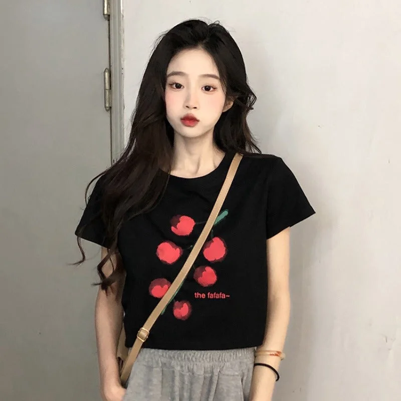 Women's Cute Cherry Printed Short Tee