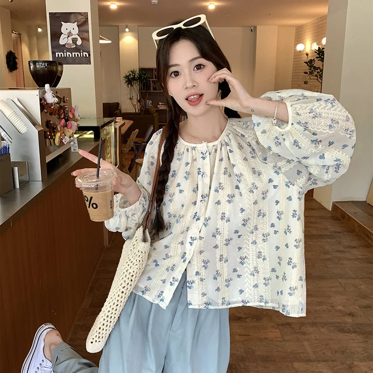 Women's Cute Floral Printed Shirt with Casual Pants