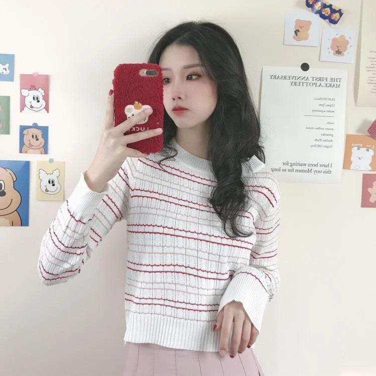 Women's Cute Slim Fitted Stripes Kintted Sweatshirts