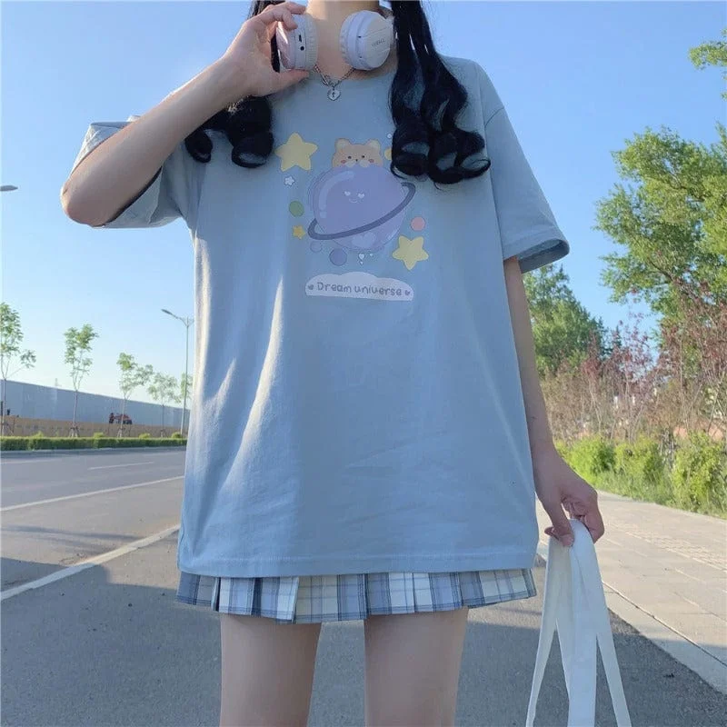 Women's Harajuku Kawaii Universe Printed Casual Tee