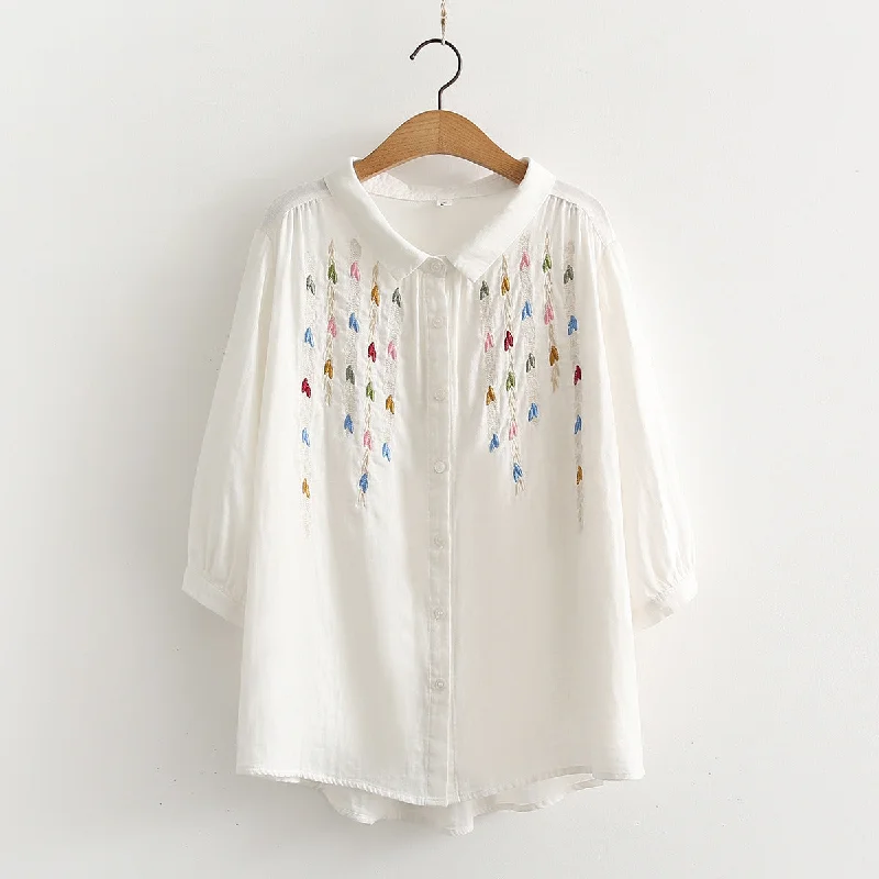 Women's Harajuku Leaf Embroidered Shirt