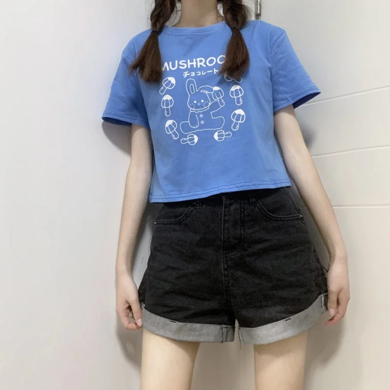 Women's Kawaii Bear Printed Short T-shirt