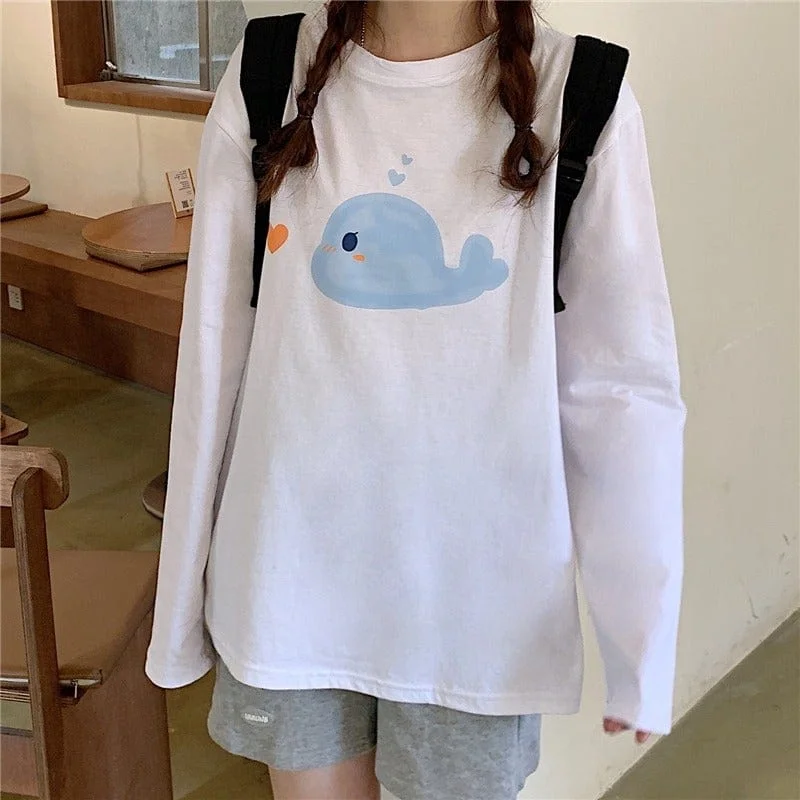 Women's Kawaii Cetacean Printed Loose T-shirt