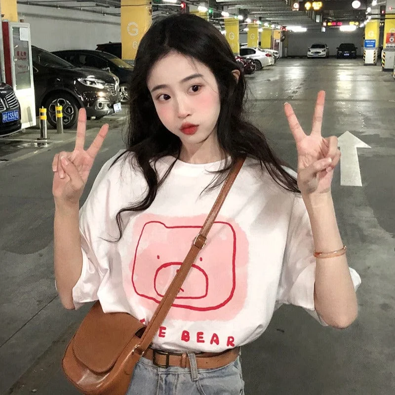 Women's Kawaii Cute Bear Casual Tee