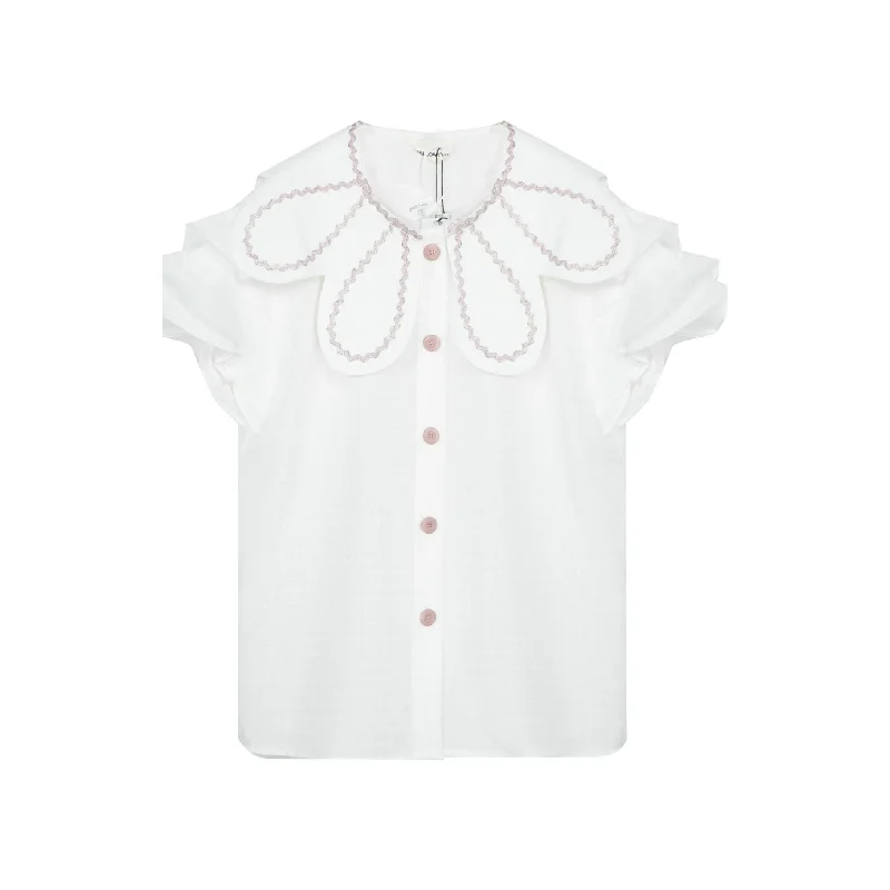 Women's Kawaii Doll Collar Ruffled Sleeved Shirt