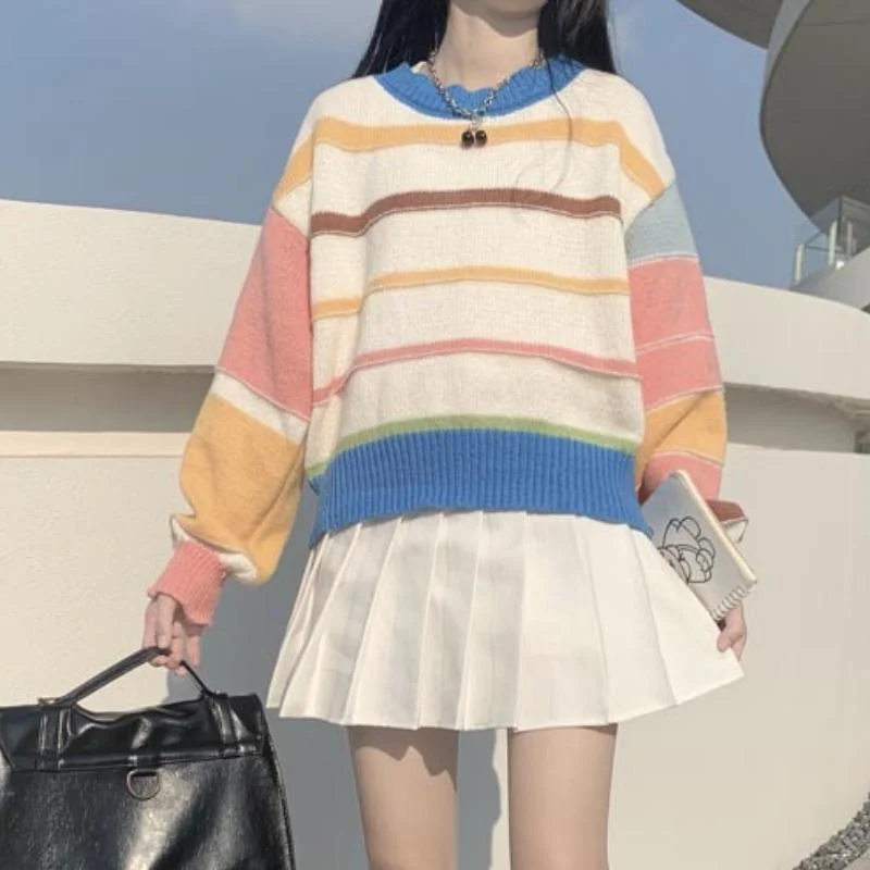 Women's Kawaii Double Color Stripe Sweater