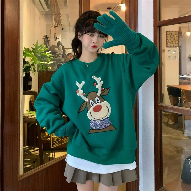 Women's Kawaii Elk Embroidered Sweatshirt