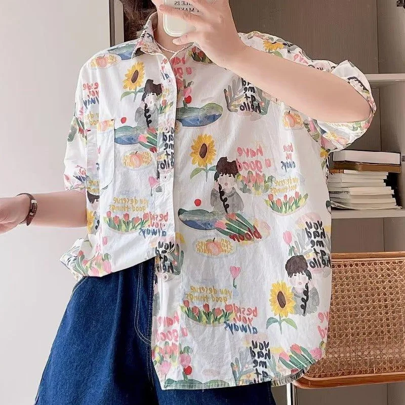 Women's Kawaii Floral Printed Shirt