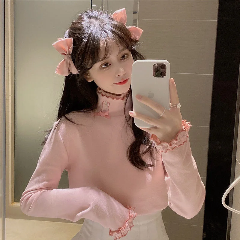 Women's Kawaii High Collar Ruffled Hem Shirt