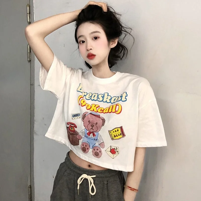 Women's Korean Style Cute Bear Short Tee