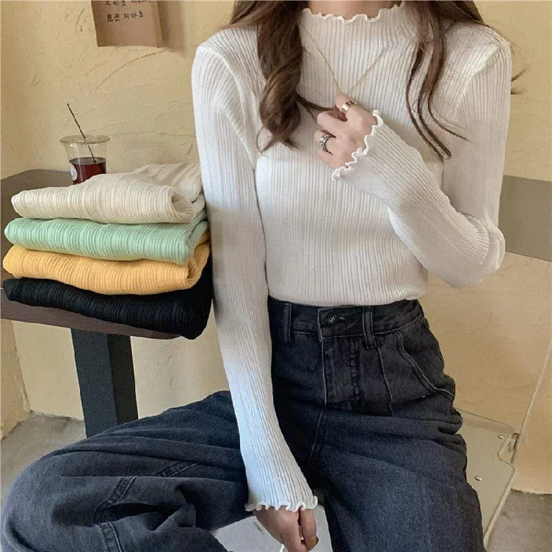 Women's Sweet Falbala Hem Ribbed Sweatshirts