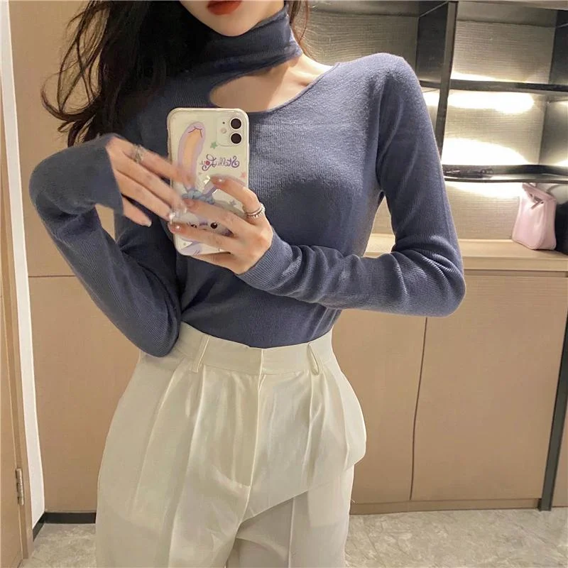 Women's Sweet Pure Color Ripped Knitted Sweatshirts